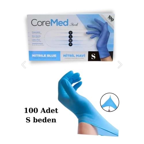 COREMED PUDRASIZ NİTRİL MAVİ ELDİVEN S BEDEN 100 LÜ