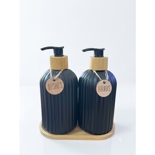 MİEN 2029003S-B BAMBU STANDLI SIVI SABUNLUK SETİ
