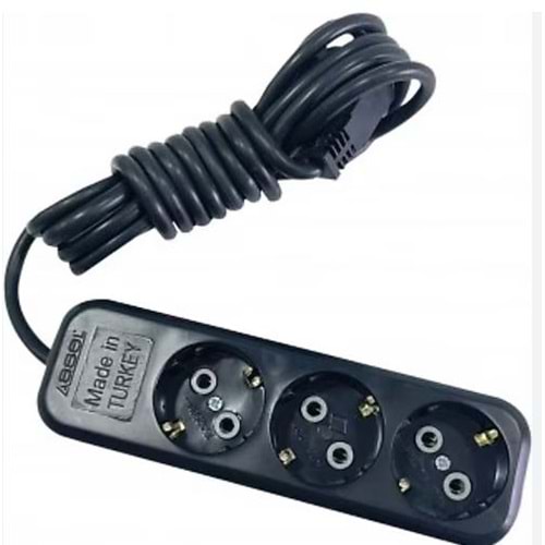 ASEL 3 LÜ 2 MT TOPRAKLI GRUP PRİZ SİYAH RENK