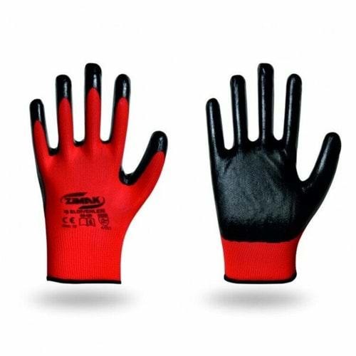 Zimak İş Eldiveni Klasik Nitrik Kaplama Kırmızı-Siyah Eko Tekli