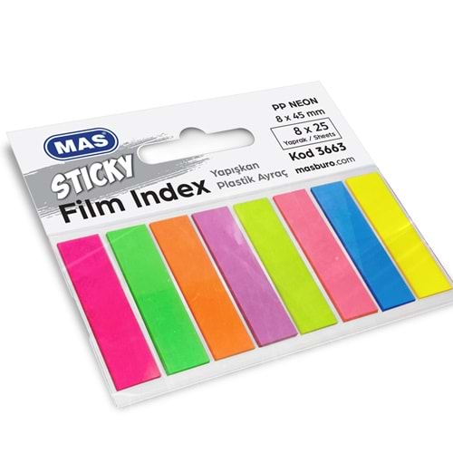 Mas Film İndeks Plastik Ayraç 8X45 8 Renk Kod3663 6304 6328