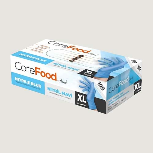 COREFOOD EKO PUDRASIZ NİTRİL ELDİVEN XL BEDEN 100 LÜ MAVİ
