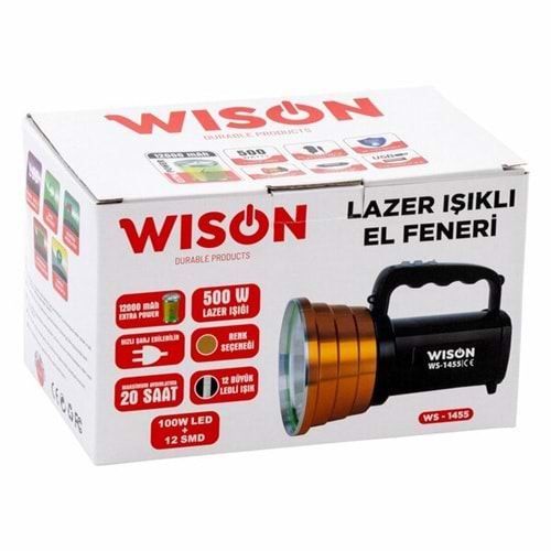 Wıson El Feneri Projektör Lazer Işıklı Şarjlı (100W+12 SMD) WS-1455 7776