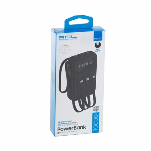 Acl Powerbank Lcd Göstergeli Dahili Type-C Mikro 1xUSB 10.000 Mah PW-97 8178