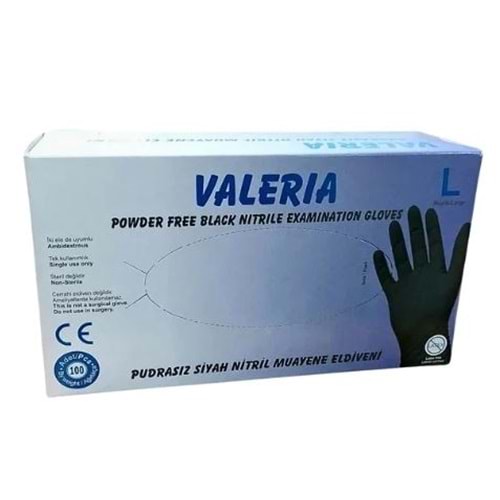 VALERİA PUDRASIZ NİTRİL ELDİVEN SİYAH L BEDEN 100 LÜ