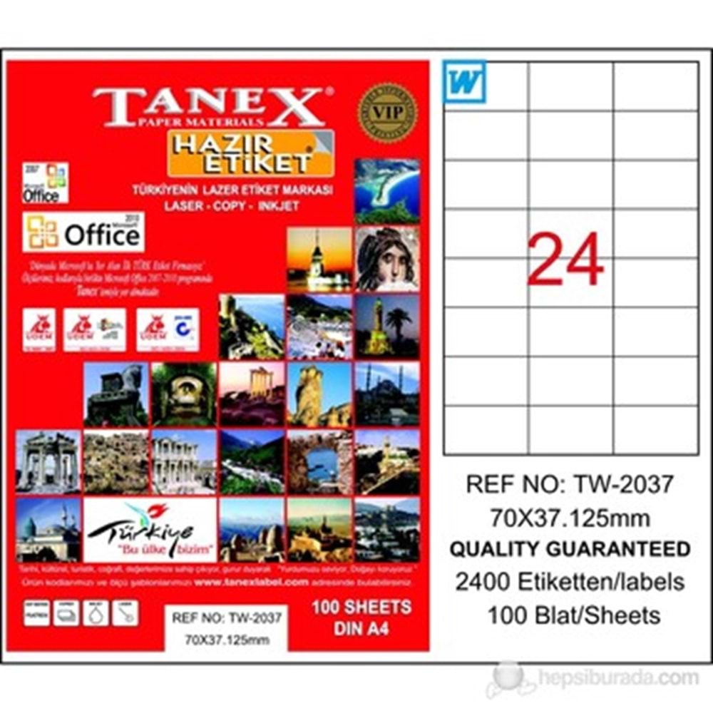 Tanex Lazer Etiket 100Lü TW-2037 70X37.125M